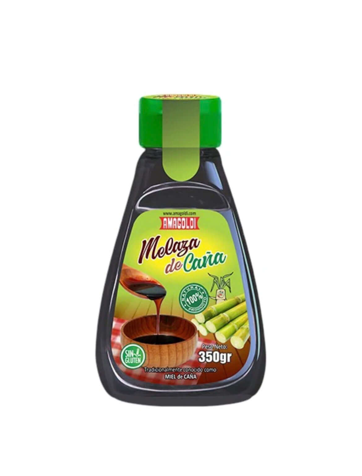Melaza Canaria de caña Amagoldi en frasco de 350g, miel de caña de azúcar natural y dulce de la región Canaria.