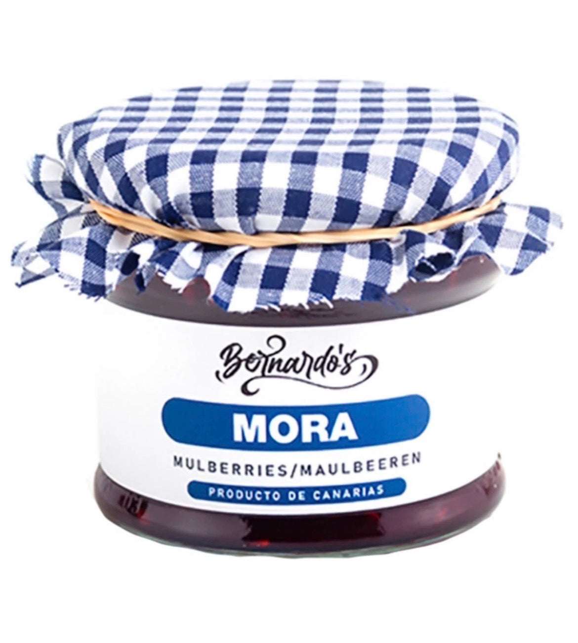 Mermelada de mora canaria Tropical Canary Shop en frasco de 240g, con mora negra y textura frutal brillante.