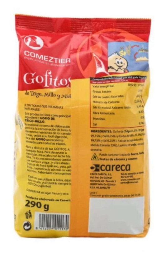 Gofio de trigo, millo y miel de Tropical Canary Shop en envase de 290g, dulce tradicional canario, producto natural.