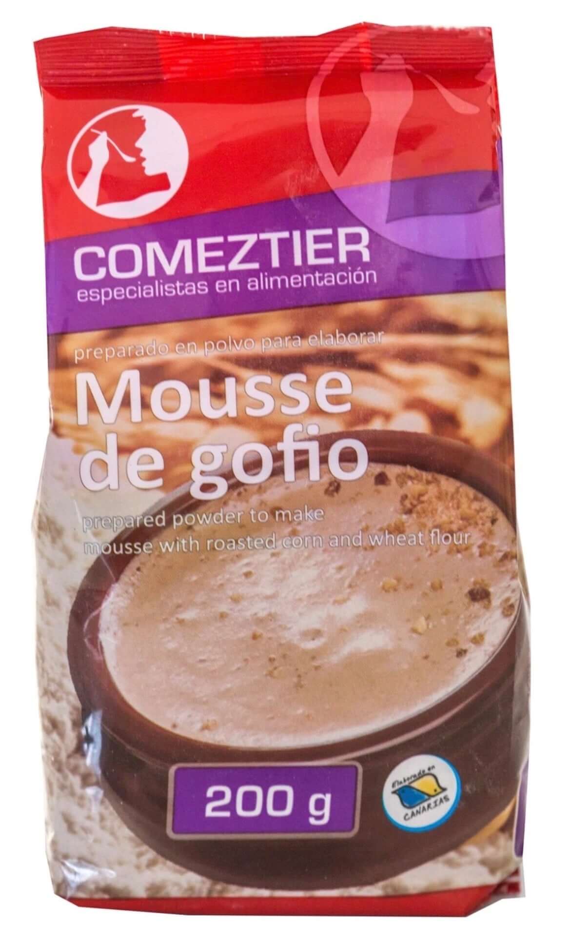 Mousse de gofio canario COMEZTIER de 200g en polvo, producto de gofio de la marca Tropical Canary Shop, preparado para consumir.