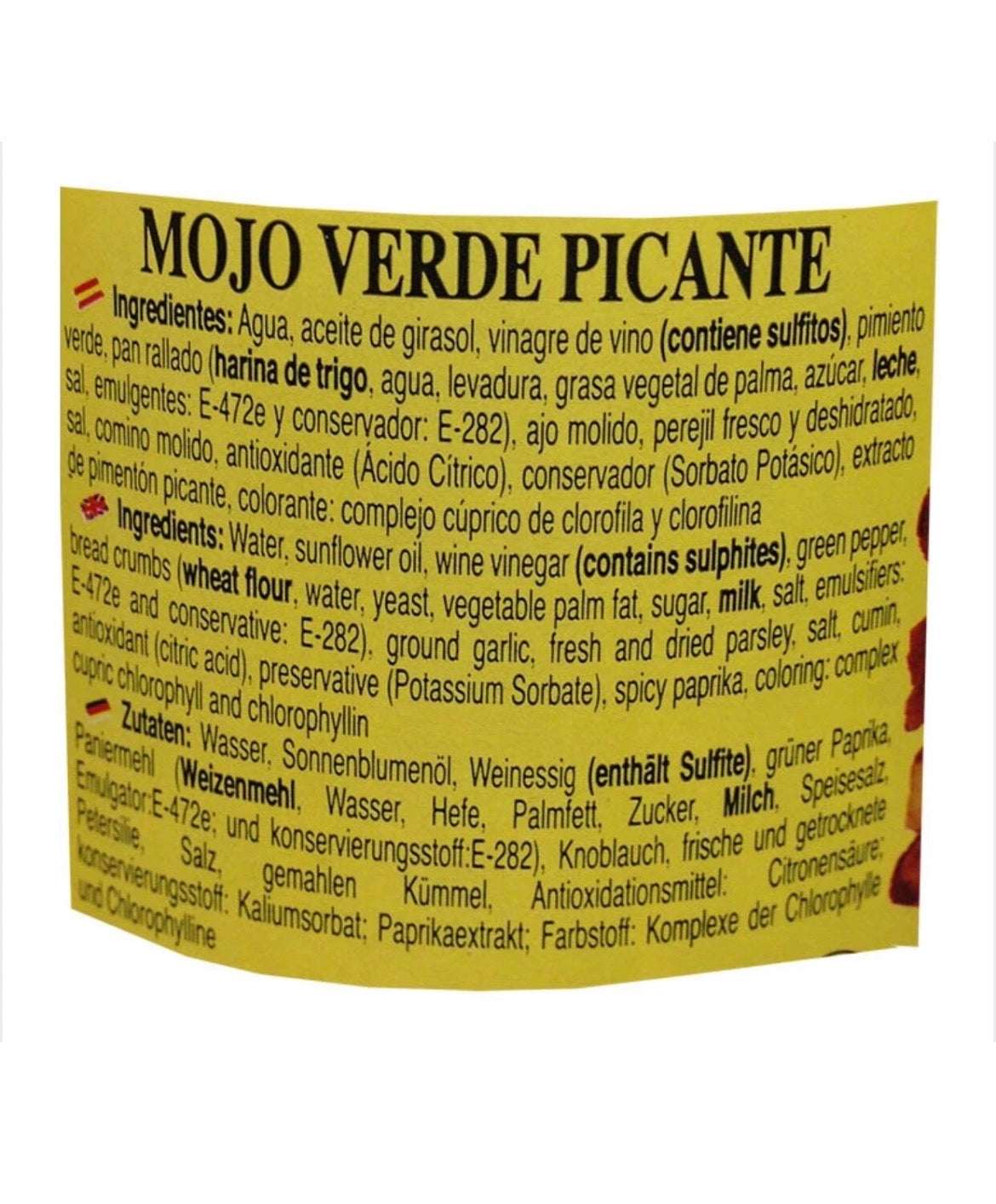 Mojo verde picante de las Islas Canarias en frasco de 200g, con salsa verde y especias, de la marca Tropical Canary Shop.