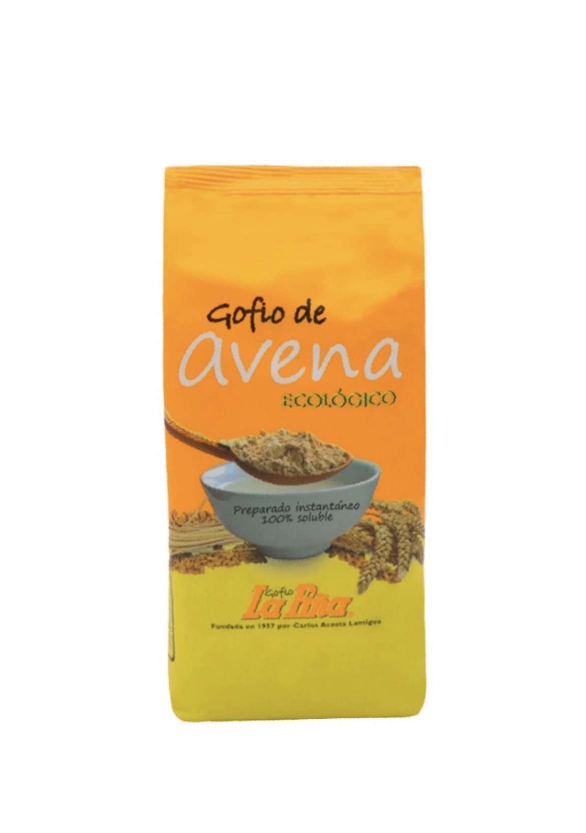 Gofio de avena ecológico Tropical Canary Shop, 450 g, en envase natural y ecológico, producto de la piña y avena.
