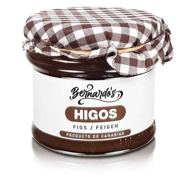 Mermelada canaria de higo artesanal y natural en frasco de 240g, con etiqueta de Tropical Canary Shop.