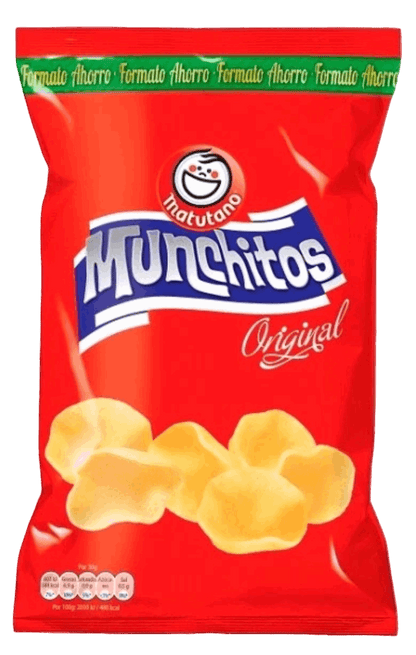 Snack de papas fritas Munchitos Canarias sabor clásico y ajo, paquete de 160g, en envase con diseño colorido.