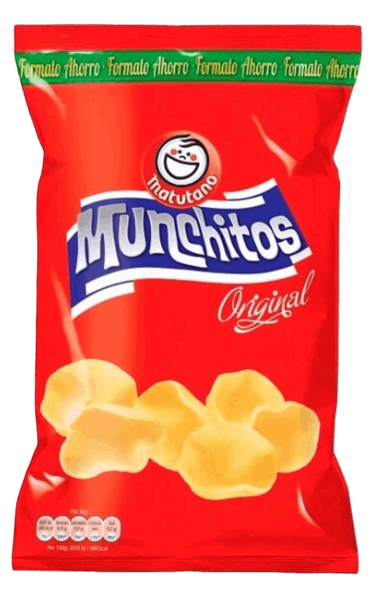 Snack de papas fritas Munchitos Canarias sabor clásico y ajo, paquete de 160g, en envase con diseño colorido.