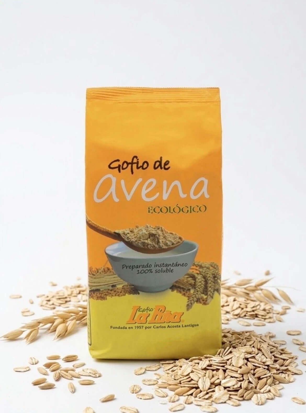 Gofio de avena ecológico Tropical Canary Shop en paquete de 450 g, producto natural y ecológico de la isla Canaria.