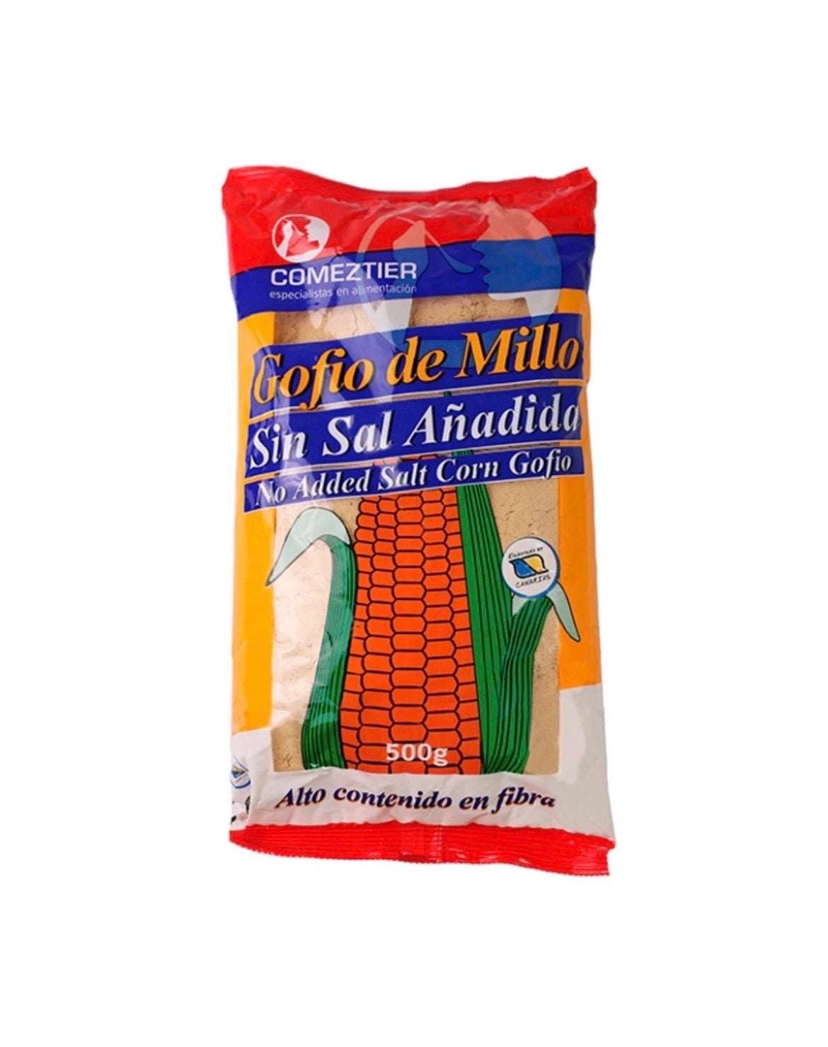 Gofio de Millo Canario Comeztier de 500g en paquete, sin sal añadida, producto típico de Canarias, marca Tropical Canary Shop