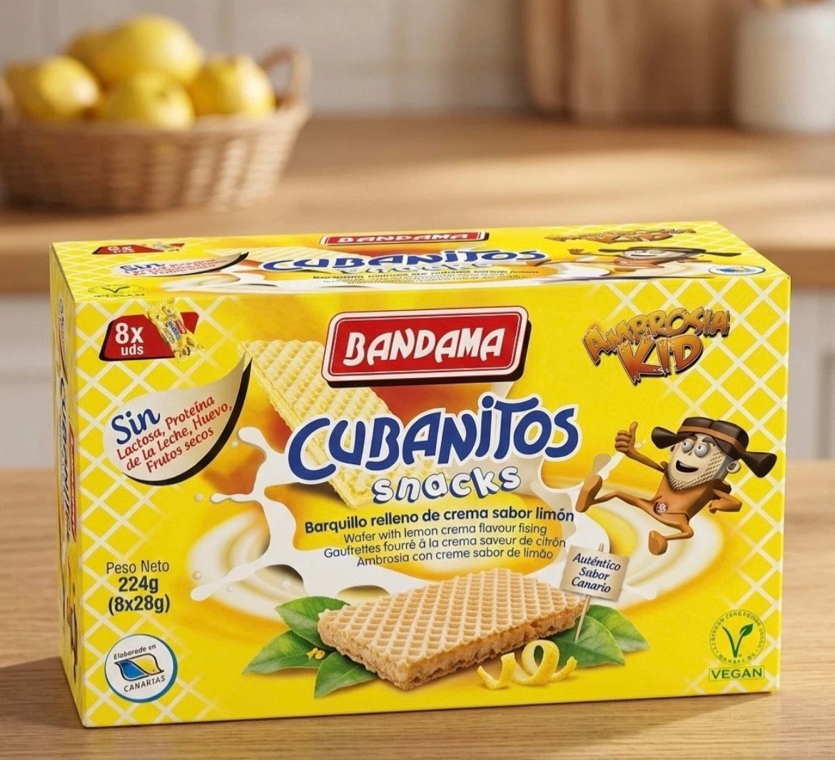 Bandama Cubanitos Limón 224g - Barquillos Canarios Rellenos de Crema - Snack