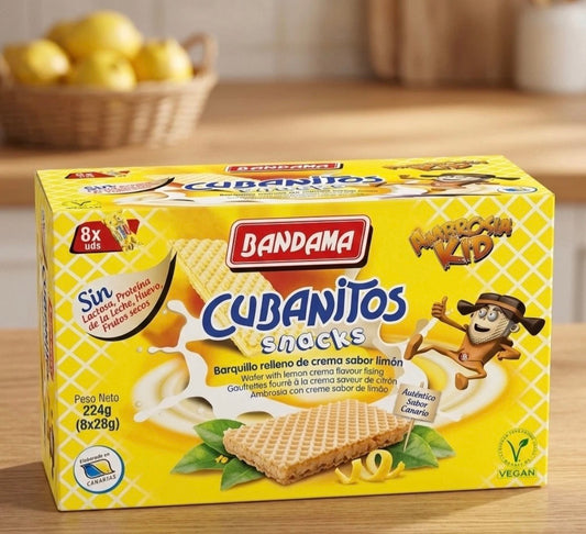 Bandama Cubanitos Limón 224g - Barquillos Canarios Rellenos de Crema - Snack