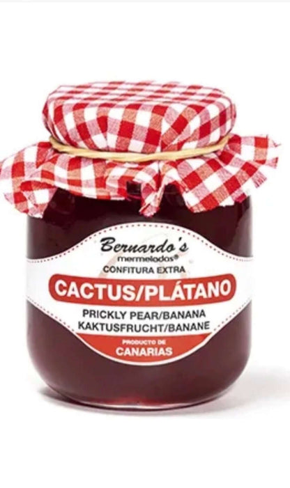 Mermelada de cactus y plátano de 240g de la marca Bernardo's, delicia gourmet con fruta tropical en frasco.